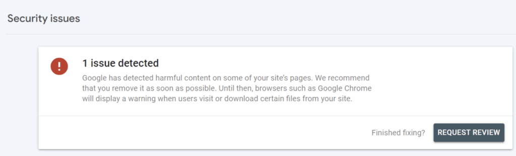Security issue example at Google Search Console